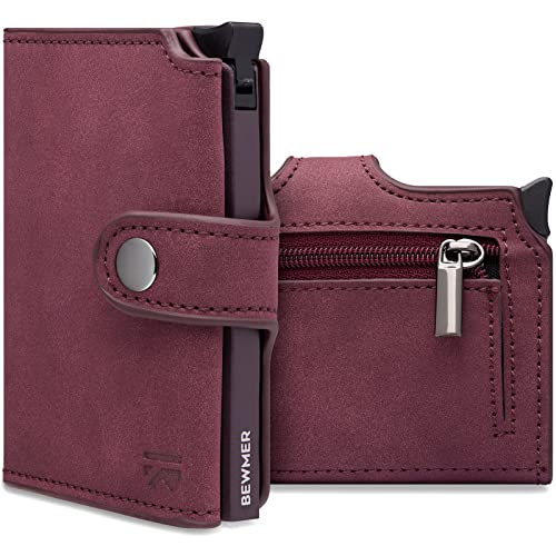 BEWMER v2 Shielded Slim Wallet mit Münzfach für Herren & Damen | Kartenetui mit Münzfach & RFID-Schutz & Anti-Cloning | Geldbörse für Scheine, Münzen & 9 Kreditkarten | Dunkelrot von BEWMER