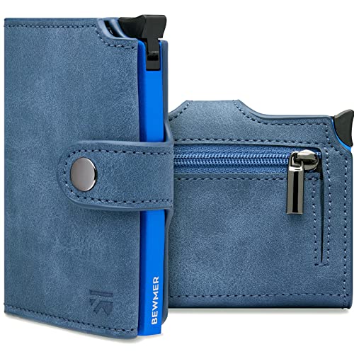 BEWMER v2 Shielded Slim Wallet mit Münzfach für Herren & Damen | Kartenetui mit Münzfach & RFID-Schutz & Anti-Cloning | Geldbörse für Scheine, Münzen & 9 Kreditkarten | Hellblau von BEWMER