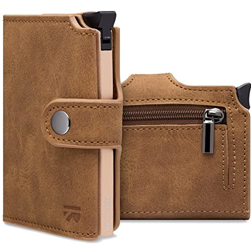 BEWMER v2 Kartenetui mit RFID-Schutz & Anti-Cloning - Damen & Herren Geldbörse mit Münzfach & Platz für 9 Kreditkarten | Kunstleder Portemonnaie Herren & Damen mit Clipverschluss | Hellbraun-Beige von BEWMER