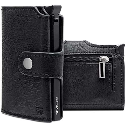 BEWMER v2 Shielded Slim Wallet mit Münzfach für Herren & Damen | Kartenetui mit Münzfach & RFID-Schutz & Anti-Cloning | Geldbörse für Scheine, Münzen & 9 Kreditkarten | Kohlenschwarz von BEWMER