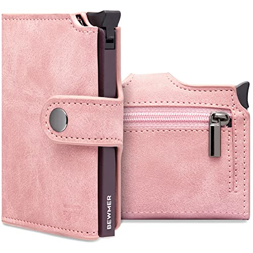 BEWMER v2 Shielded Slim Wallet mit Münzfach für Herren & Damen | Kartenetui mit Münzfach & RFID-Schutz & Anti-Cloning | Geldbörse für Scheine, Münzen & 9 Kreditkarten | Pink von BEWMER