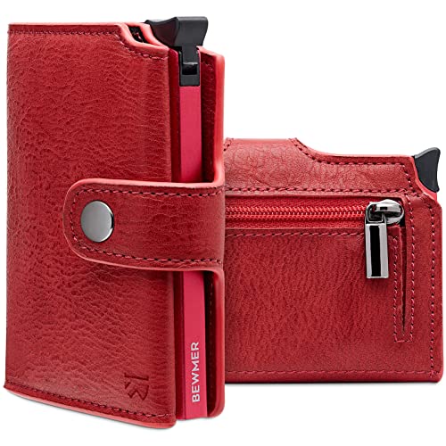 BEWMER v2 Shielded Slim Wallet mit Münzfach für Herren & Damen | Kartenetui mit Münzfach & RFID-Schutz & Anti-Cloning | Geldbörse für Scheine, Münzen & 9 Kreditkarten | Rot von BEWMER