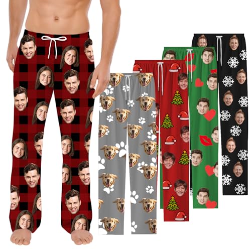 BEXOA Personalisierte Pyjamahose mit Foto Individueller Gesichts Pyjama Hose Herren Frau Personalisierte Foto Geschenke Schlafanzughose Lang Familienpyjamas (Foto) von BEXOA