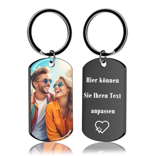 BEXOA Schlüsselanhänger Personalisiert mit Foto - Edelstahl Gravur Personalisierte Schlüsselanhänger Geschenke für Herren (Schwarz- Und Farbfoto) von BEXOA