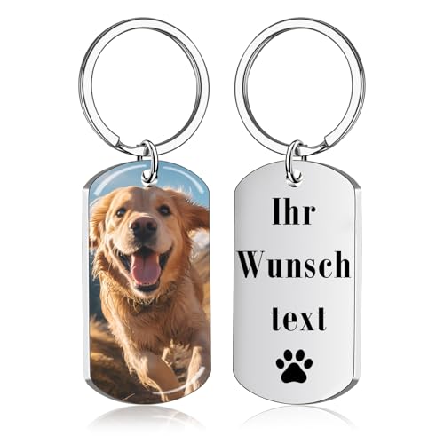 BEXOA Schlüsselanhänger Personalisiert mit Foto - Gravur Personalisierte Edelstahl Schlüsselanhänger Geschenke für Herren (Rechteckige Silber – Farbdruck) von BEXOA