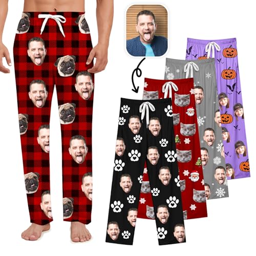 Personalisierte Pyjamahose Herren Lang mit Foto - Maßgeschneiderte Pyjama-Hose mit Haustiergesicht Herren Pyjama Hose Weihnachts- Geburtstags und Jubiläumsgeschenke Für Familie und Liebste(Pyjamahose) von BEXOA