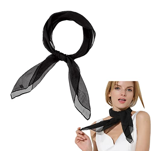 Bandana Kopftuch Damen Sommer | Multifunktionstuch | Seidentuch Haare | Haarspangen | Haarschmuck Mädchen, Chiffon Nickituch in Schwarz - Halstuch Größe 65 cm x 56 cm von BEYEQCEZ