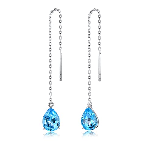 Ohrringe ziehen 925 Sterling Silber mit Blauer österreichischer Kristall, Massives 925er Sterlingsilber Leicht Lange Quasten-Ohrringe,Hypoallergen Weiß Vergoldet Ohrstecker Schmuck,Geschenk für Frauen von BEYEQCEZ