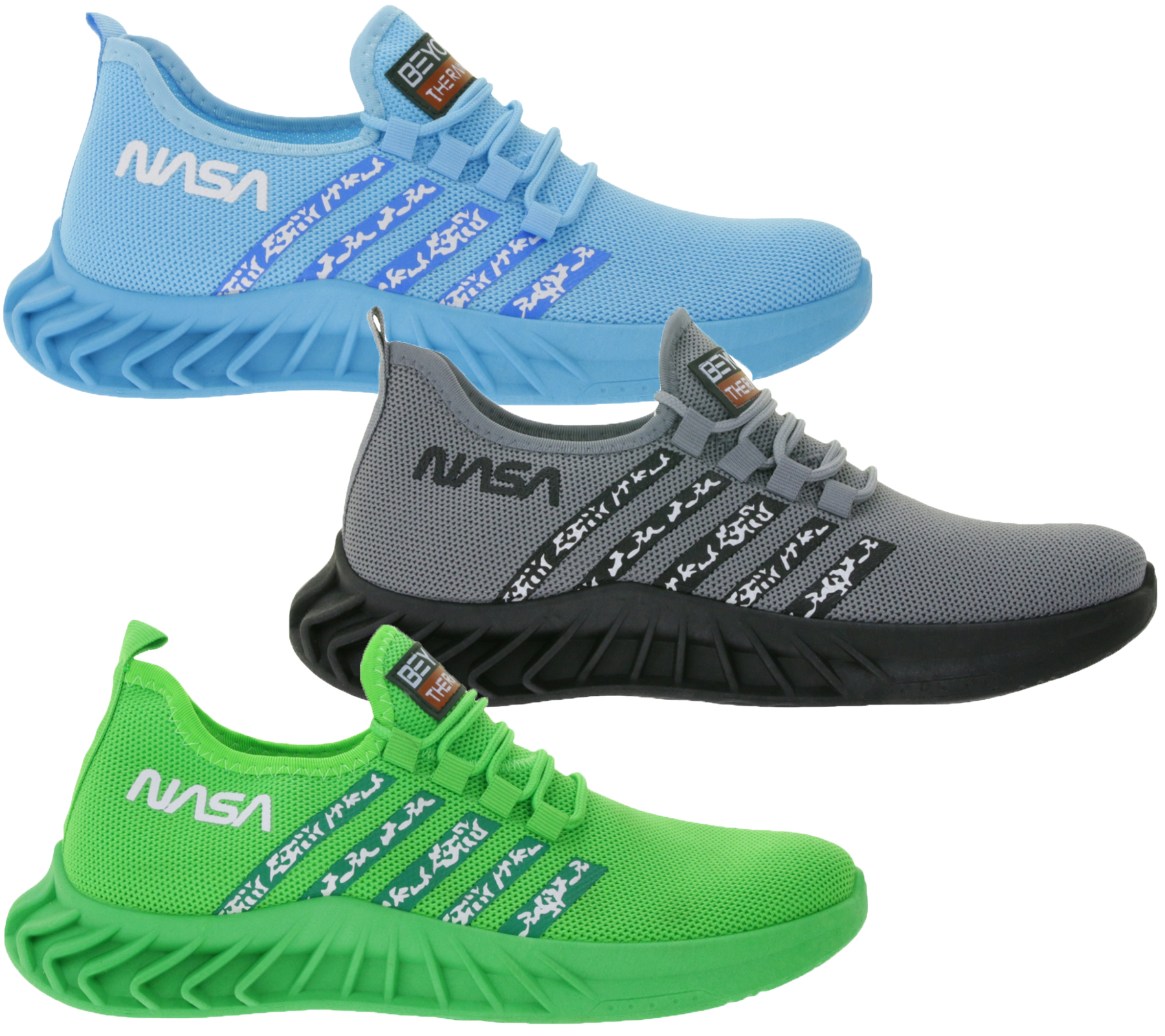 BEYOND THE RAINBOW Herren Freizeit-Sneaker mit NASA Schriftzug Alltags-Schuhe Turnschuhe Grau, Hellblau oder Grün von BEYOND THE RAINBOW