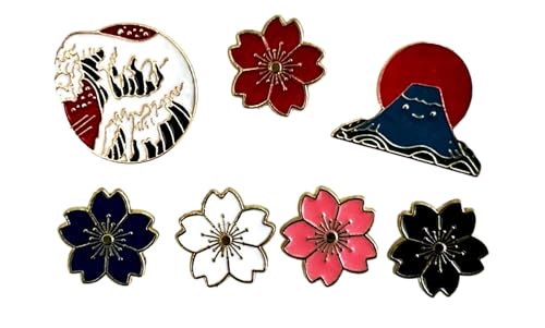 7 Stück Anstecknadel Set Japanische Kirschblüten Anstecker Mount Fuji Anstecknadel Welle Anstecker Kirschblumen Brosche von Beyond