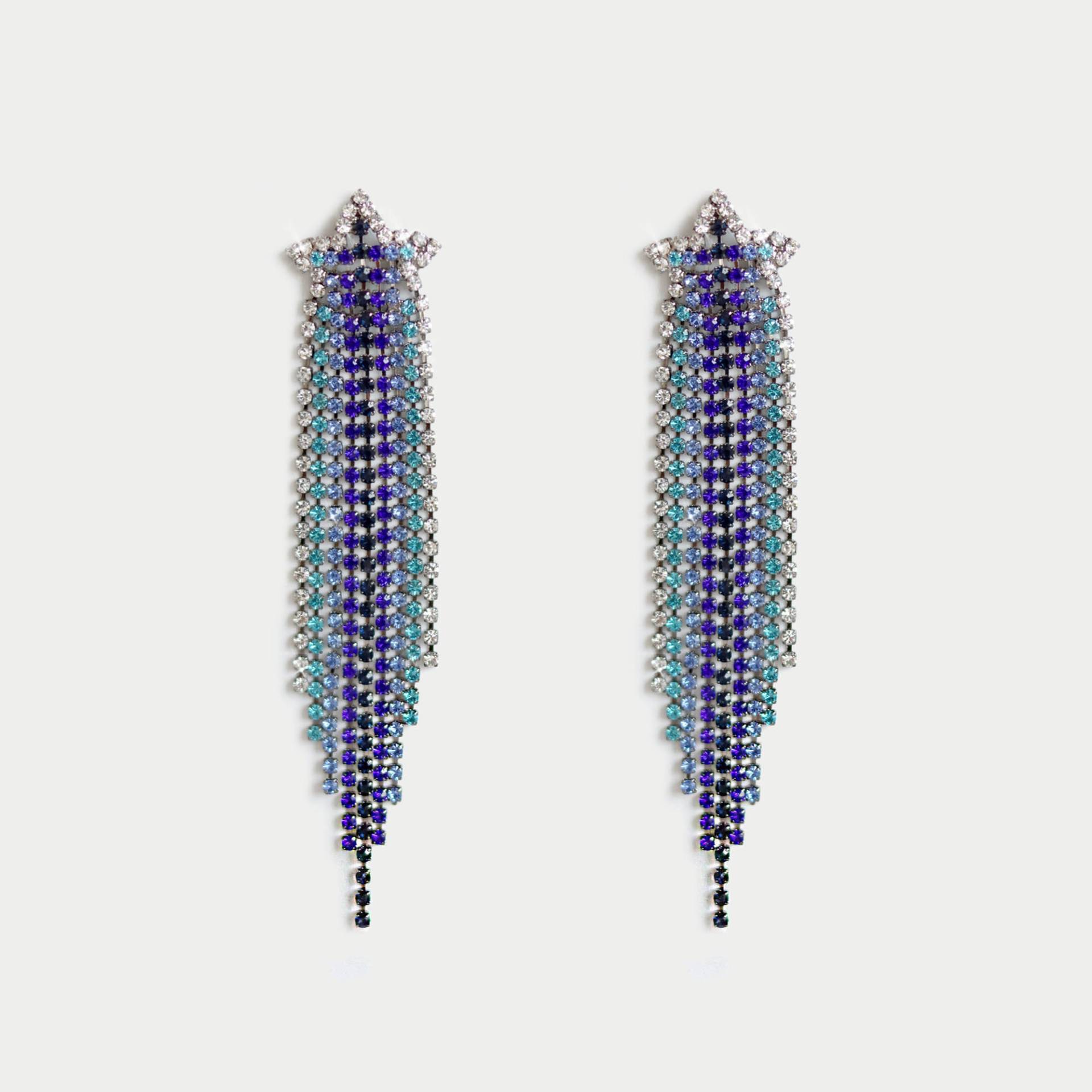 Blauer Stern Cubic Zriconia Strass Fringe Ohrringe, Frauen Mode Party Schmuck von BEZALELnewyork