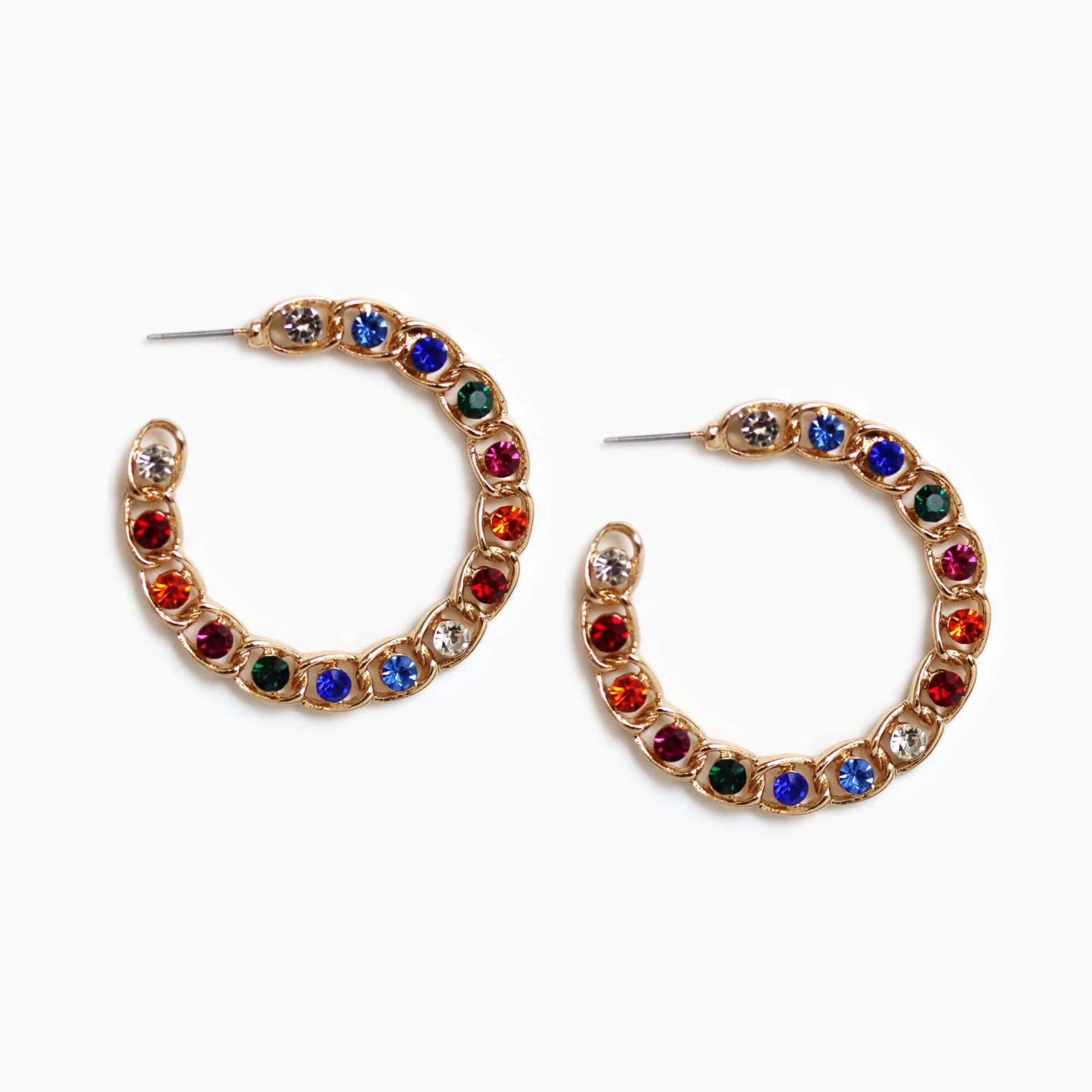 Regenbogen Farbe Strass Ohrringe, Unikat Damen Mode Hoop Ohrringe Schmuck von BEZALELnewyork