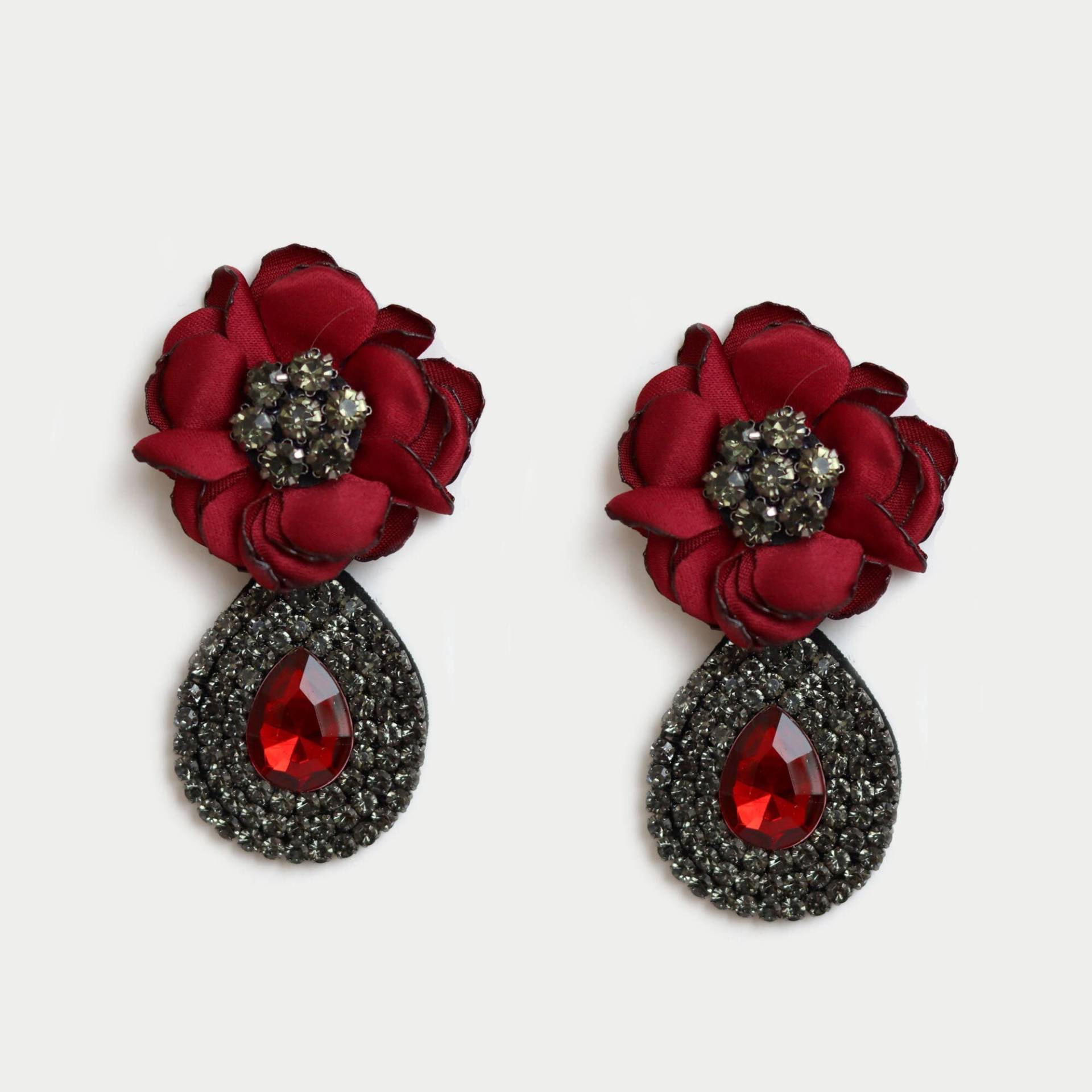 Rote Blume Mit Strass Ohrringe, Einzigartige Frauen Modeschmuck von BEZALELnewyork