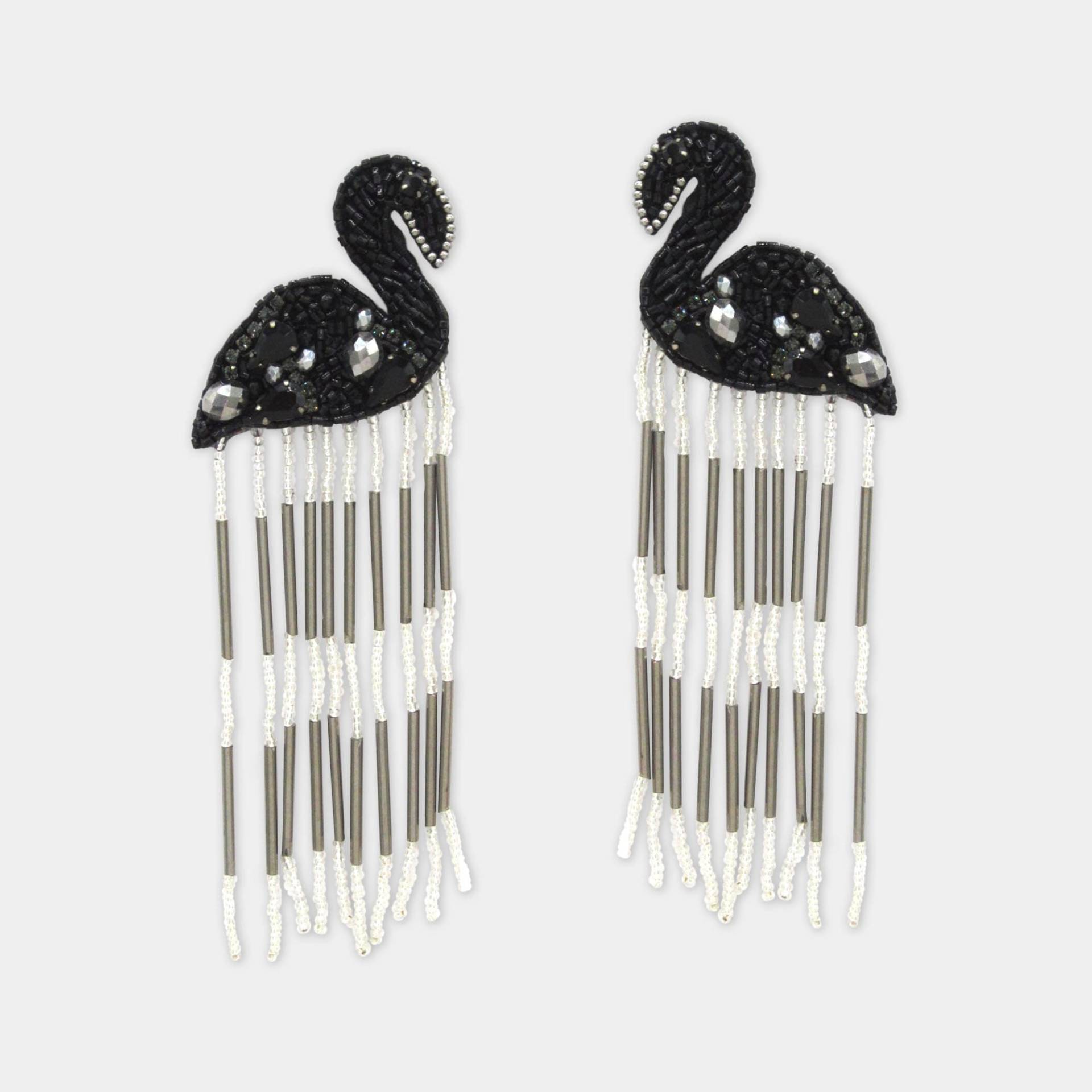 Schwarze Schwan Fransen Strass Perlen Tropfen Statement Ohrringe, Damen Unikat Mode Baumeln Accessoires von BEZALELnewyork