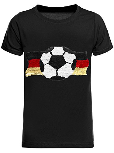 Deutschland Jungen Kinder Wende Pailletten Fussball WM EM 2021 Fan T Shirt 22513 Schwarz 116 von BEZLIT