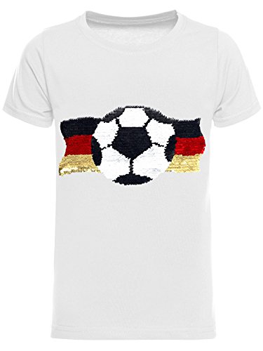 Deutschland Jungen Kinder Wende Pailletten Fussball WM EM 2021 Fan T Shirt 22513 Weiß 116 von BEZLIT