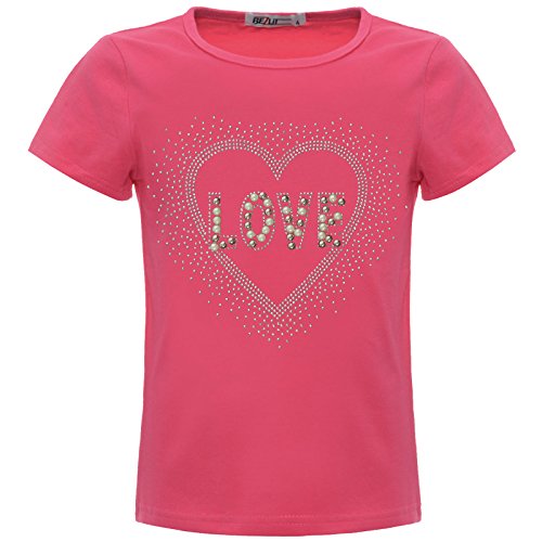 BEZLIT Mädchen Glitzer T-Shirt Herz Motiv Oberteil Kunst-Perlen 22538 Pink 116 von BEZLIT