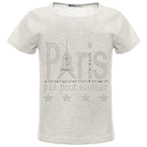 BEZLIT Mädchen Glitzer T-Shirt Kunst-Perlen Motiv Paris Shirts Sleeve 22541 Grau 128 von BEZLIT