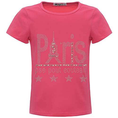 BEZLIT Mädchen Glitzer T-Shirt Kunst-Perlen Motiv Paris Shirts Sleeve 22541 Pink 128 von BEZLIT