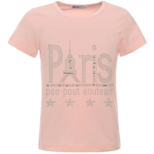 BEZLIT Mädchen Glitzer T-Shirt Kunst-Perlen Motiv Paris Shirts Sleeve 22541 Rosa 128 von BEZLIT
