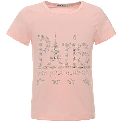 BEZLIT Mädchen Glitzer T-Shirt Kunst-Perlen Motiv Paris Shirts Sleeve 22541 Rosa 128 von BEZLIT