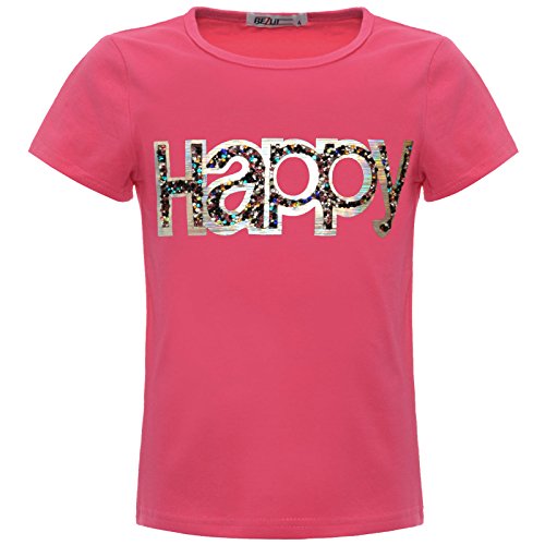 BEZLIT Mädchen Kinder Glitzer Hologramm T-Shirt Oberteil Kunst-Perlen 22542 Pink 116 von BEZLIT