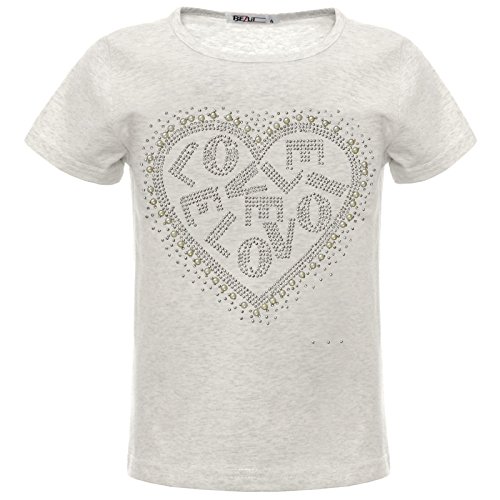 BEZLIT Mädchen Kinder Glitzer T-Shirt Oberteil Herz Kunst-Perlen 22540 Grau 128 von BEZLIT