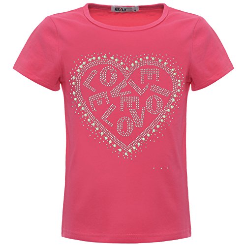 BEZLIT Mädchen Kinder Glitzer T-Shirt Oberteil Herz Kunst-Perlen 22540 Pink 104 von BEZLIT