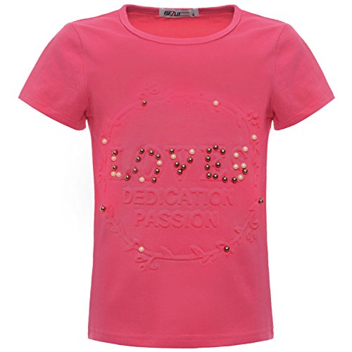BEZLIT Mädchen Kinder Glitzer T-Shirt Oberteil Kunst-Perlen 22539 Pink 128 von BEZLIT