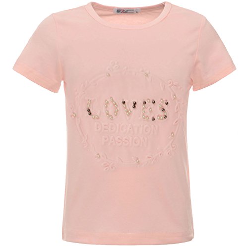 BEZLIT Mädchen Kinder Glitzer T-Shirt Oberteil Kunst-Perlen 22539 Rosa 140 von BEZLIT