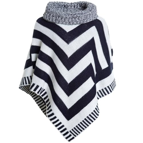 Mädchen Kinder Strick Poncho Schalkragen Rollkragen 20193 Blau 128 von BEZLIT