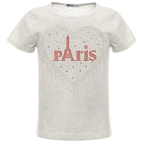BEZLIT Mädchen T-Shirt Glitzer Herz Paris Kunst-Perlen Oberteil 22550 Grau 128 von BEZLIT