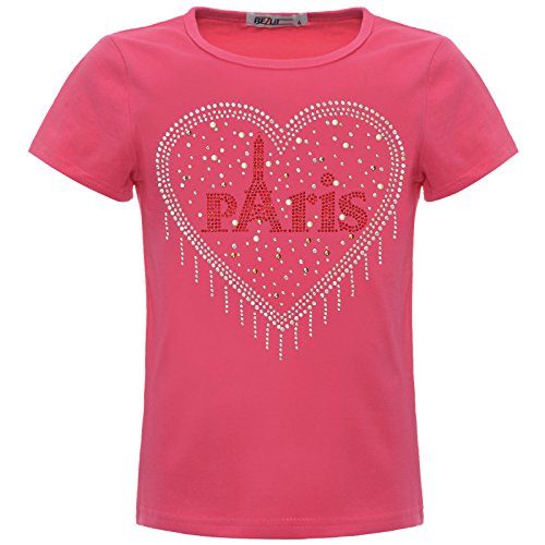 BEZLIT Mädchen T-Shirt Glitzer Herz Paris Kunst-Perlen Oberteil 22550 Pink 128 von BEZLIT