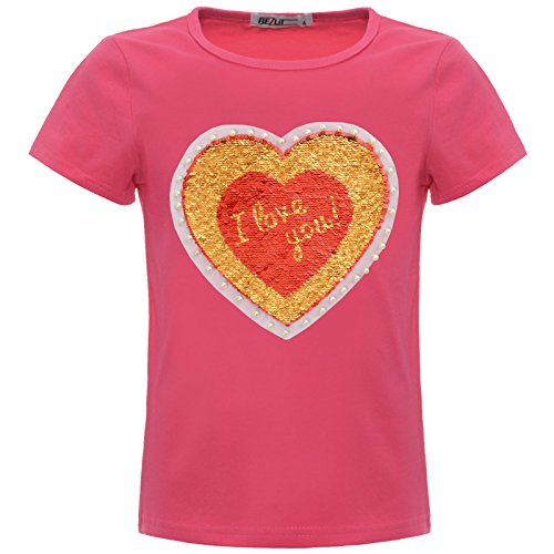 BEZLIT Mädchen Wende-Pailetten Herz ILY T-Shirt Kunst-Perlen Oberteil 22544 Pink Größe 116 von BEZLIT