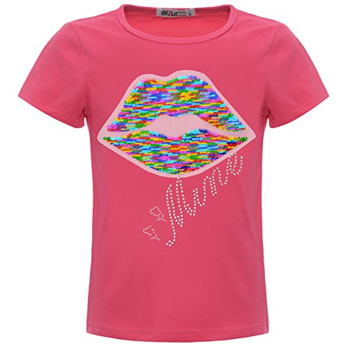 BEZLIT Mädchen Wende-Pailetten Kunst-Perlen Kuss Mund T-Shirt Oberteil 22548 Pink Größe 152 von BEZLIT