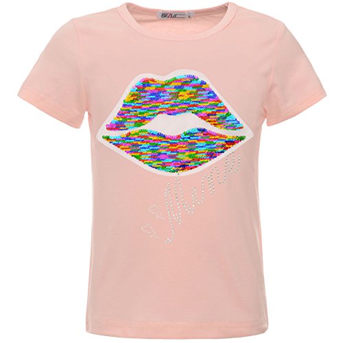 BEZLIT Mädchen Wende-Pailetten Kunst-Perlen Kuss Mund T-Shirt Oberteil 22548 Rosa Größe 140 von BEZLIT