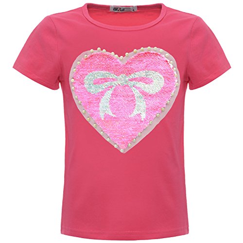 BEZLIT Mädchen Wende-Pailletten Herz Schleife T-Shirt Outfit Oberteile 22534 Pink Größe 164 von BEZLIT