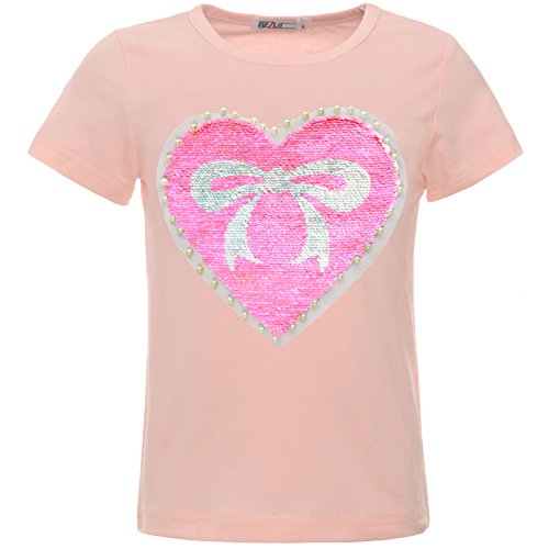 BEZLIT Mädchen Wende-Pailletten Herz Schleife T-Shirt Outfit Oberteile 22534 Rosa Größe 116 von BEZLIT