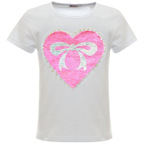 BEZLIT Mädchen Wende-Pailletten Herz Schleife T-Shirt Outfit Oberteile 22534 Weiß Größe 116 von BEZLIT