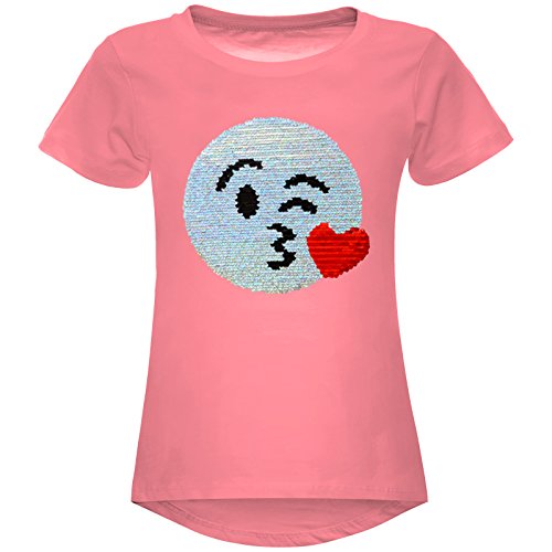 BEZLIT Mädchen Wende-Pailletten Stretch T-Shirt Smile-Motiv 22606 Dunkelrosa Größe 104 von BEZLIT