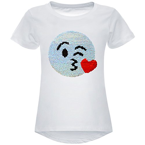 BEZLIT Mädchen Wende-Pailletten Stretch T-Shirt Smile-Motiv 22606 Weiß Größe 116 von BEZLIT