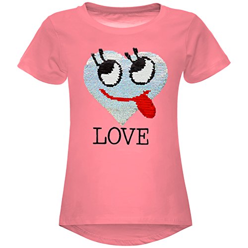 BEZLIT Mädchen Wende-Pailletten T-Shirt Herz Love Motiv 22605 Dunkelrosa Größe 104 von BEZLIT