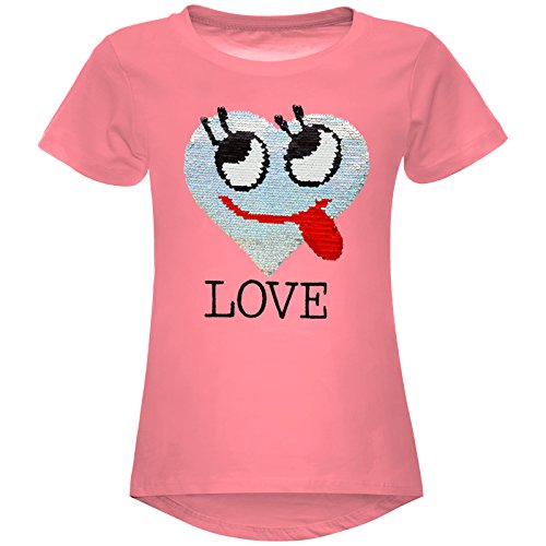 BEZLIT Mädchen Wende-Pailletten T-Shirt Herz Love Motiv 22605 Dunkelrosa Größe 116 von BEZLIT