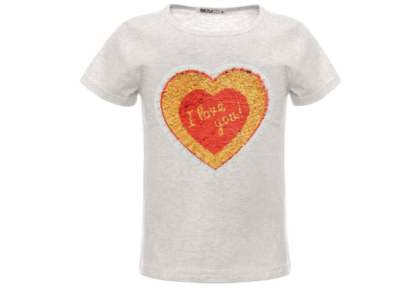 BEZLIT Paillettenshirt Mädchen T-Shirt Wende Pailletten Herz Motiv (1-tlg) mit Wendepailletten, mit Kunstperlen von BEZLIT