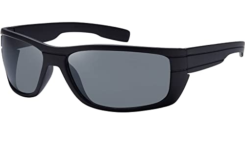 Herren Sport Sonnen Brille Polarisiert Biker Rechteckig Matt Verspiegelt 30394 Schwarz Schwarz von BEZLIT