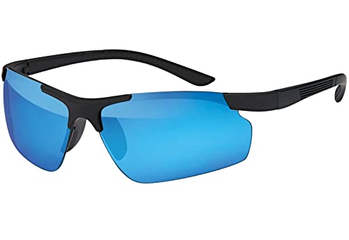 Herren Sport Sonnen Brille Polarisiert Rechteckig Matt Verspiegel Blau/Schwarz von BEZLIT