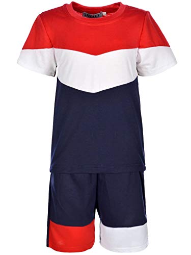 Kinder Jungen Sommer Set T-Shirt Capri Shorts Kurze Hose Stoff Shorts 30300 Rot-Navy 128 von BEZLIT