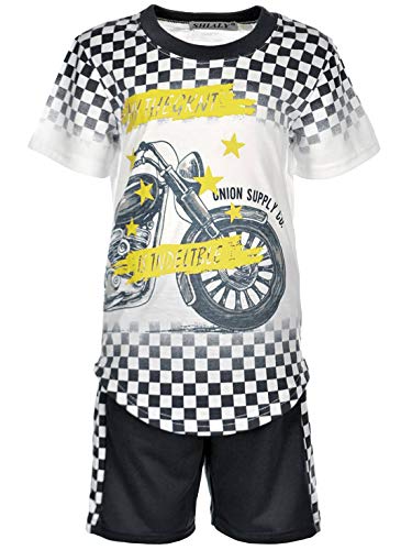 Kinder Jungen Sommer Set T-Shirt Capri Shorts Kurze Hose Stoff Shorts 30314 Schwarz 152 von BEZLIT