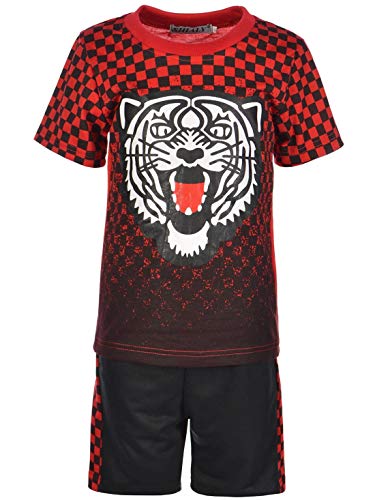 Kinder Jungen Sommer T-Shirt Stoff Capri Shorts Kurze Hose (Set 2 TLG.) 30301 Rot 104 von BEZLIT