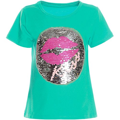 Kinder Mädchen Wende-Pailletten T-Shirt Kurzarm-Shirt 21229 Grün Größe 128 von BEZLIT